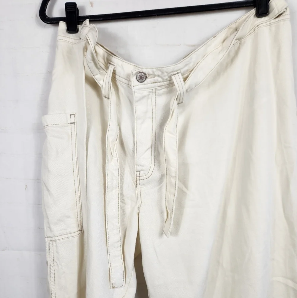 Free People We The Free Boho Slouchy Dunes Wide-Leg Jeans Pants in Ecru Cream 26